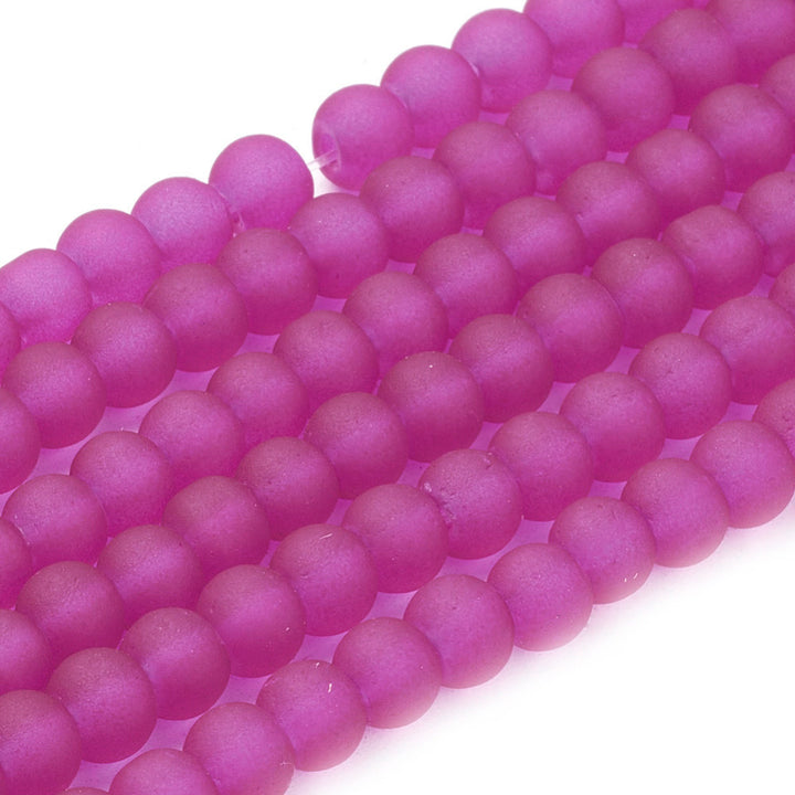 Frosted Glass Beads, Round, Dark Magenta Color. Matte Glass Bead Strands for DIY Jewelry Making. Affordable, Colorful Frosted Beads.   Size: 4mm Diameter Hole: 1mm; approx. 195pcs/strand, 31" Inches Long  Material: The Beads are Made from Glass. Frosted Glass Beads, Dark Magenta Colored Beads. Unpolished, Matte Finish.