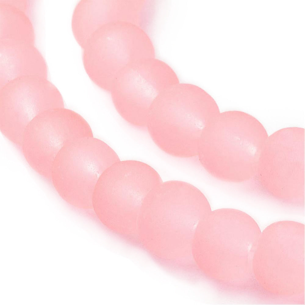 Frosted Glass Beads, Round, Light Pink Color. Matte Glass Bead Strands for DIY Jewelry Making. Affordable, Colorful Frosted Beads. Great for Stretch Bracelets.  Size: 4mm Diameter Hole: 1mm; approx. 195pcs/strand, 31" Inches Long.  Material: The Beads are Made from Glass. Frosted Glass Beads, Soft Light Pink Colored Beads. Unpolished, Matte Finish.