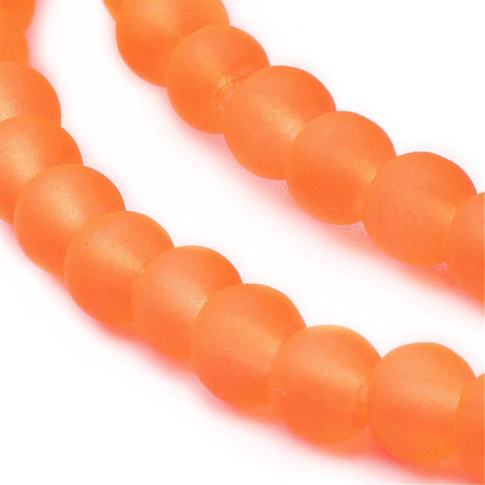 Frosted Glass Beads, Neon Orange Color, 8mm, 105pcs/strand