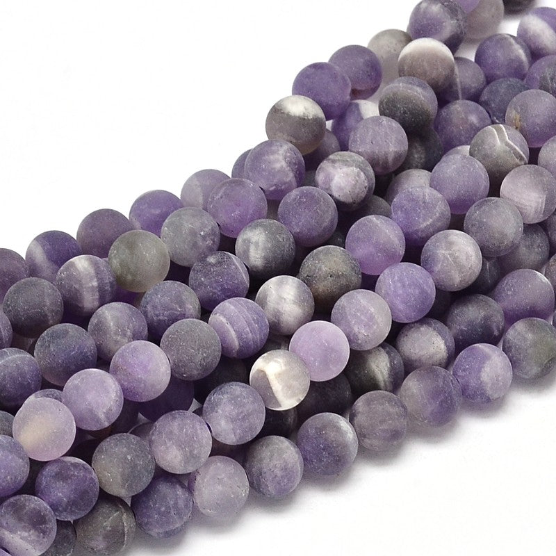 Frosted Amethyst Round Beads. Matte Amethyst Gemstone Beads. Dark Frosted Purple Amethyst, Natural Stone Beads for DIY Jewelry Making. Amethyst Frosted Crystal Beads.