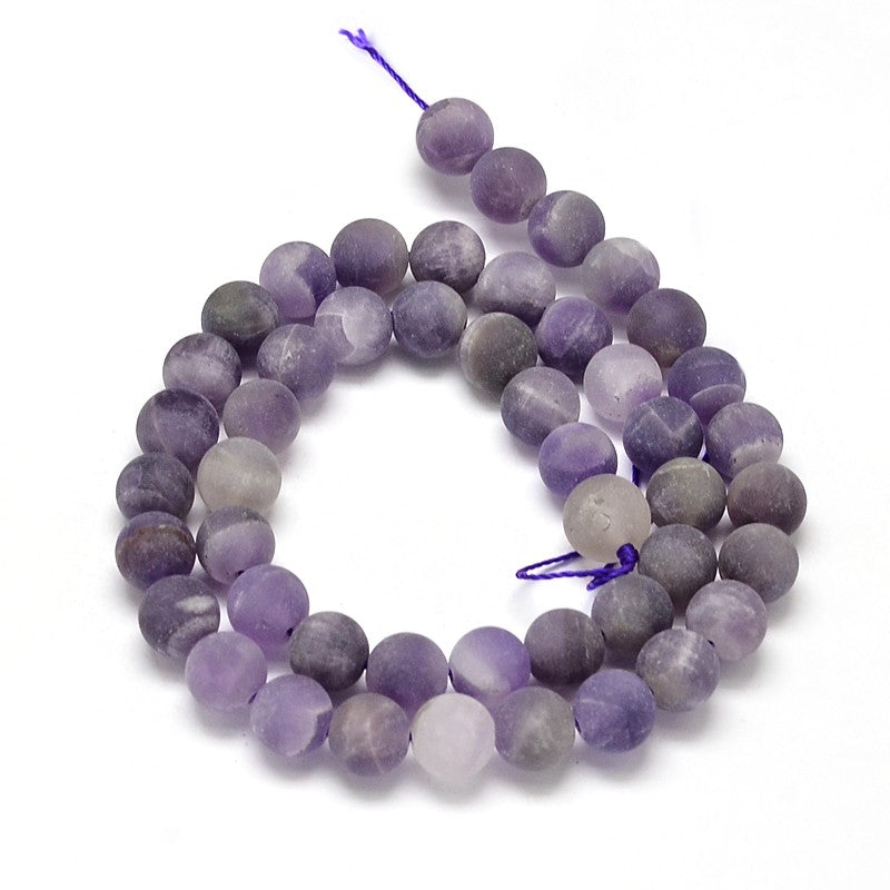 Frosted Natural Amethyst Round Bead Strands. Matte Amethyst Gemstone Beads. Dark Frosted Purple Amethyst, Natural Stone Beads for DIY Jewelry Making. Large Round Natural Amethyst Frosted Crystal Bead Strand.  Size: 6mm in diameter, hole: 1mm, about 62pcs/strand, 15.74" inches. bead lot.