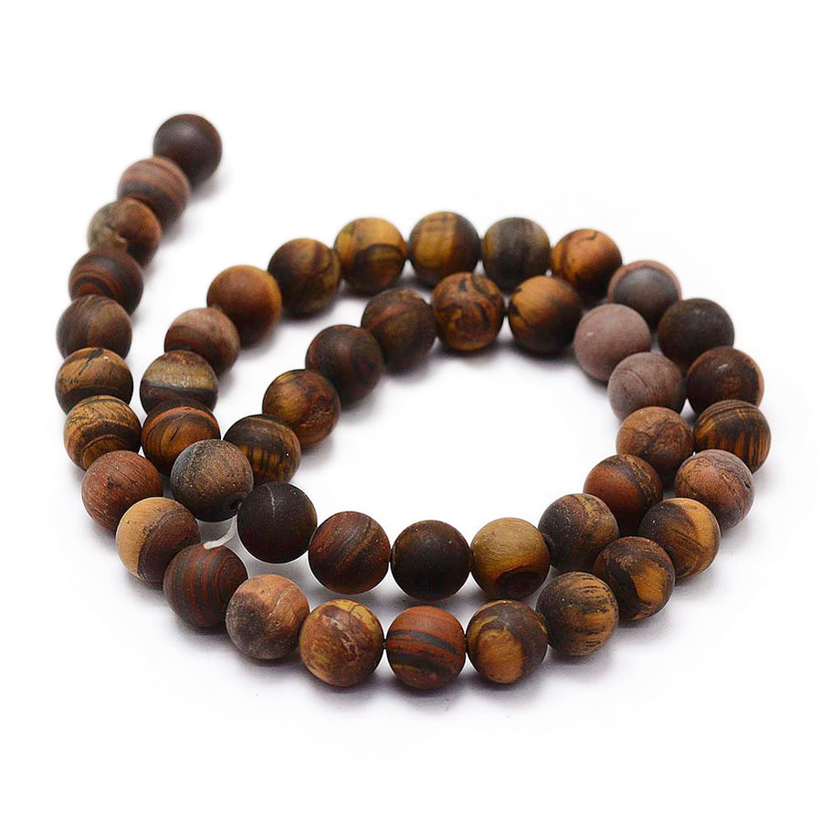 Frosted Natural Tiger Eye Beads Strands, Round. Matte Semi-precious Gemstone Tiger Eye Beads for DIY Jewelry Making.  High Quality Beads for Making Mala Bracelets.  Size: 8mm Diameter, Hole: 1mm, approx. 45pcs/strand, 15 inches.  Material: Genuine Natural Yellow Tiger Eye Unpolished Loose Stone Beads, High Quality Frosted Stone Beads. Matte Finish. www.beadlot.com