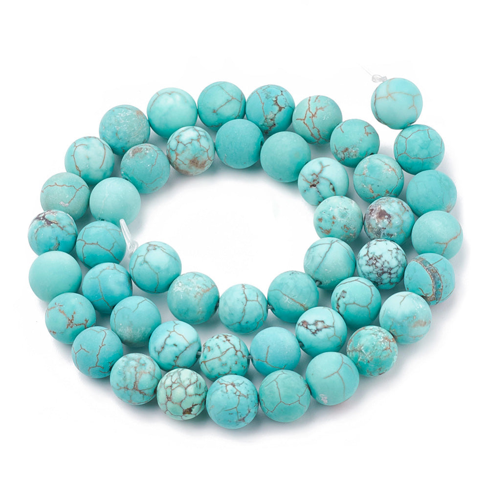 Gorgeous Natural Matte Green Turquoise Beads, Round, Turquoise Green Color. Semi-Precious Gemstone Beads for DIY Jewelry Making. Great for Mala Bracelets.  Size: 4mm Diameter, Hole: 1mm; approx. 94pcs/strand, 15" Inches Long.  Material: Genuine Frosted Howlite Green Turquoise Beads. High Quality Natural Stone Beads. Powdered Blue/ Green Turquoise Color. Matte Finish. 