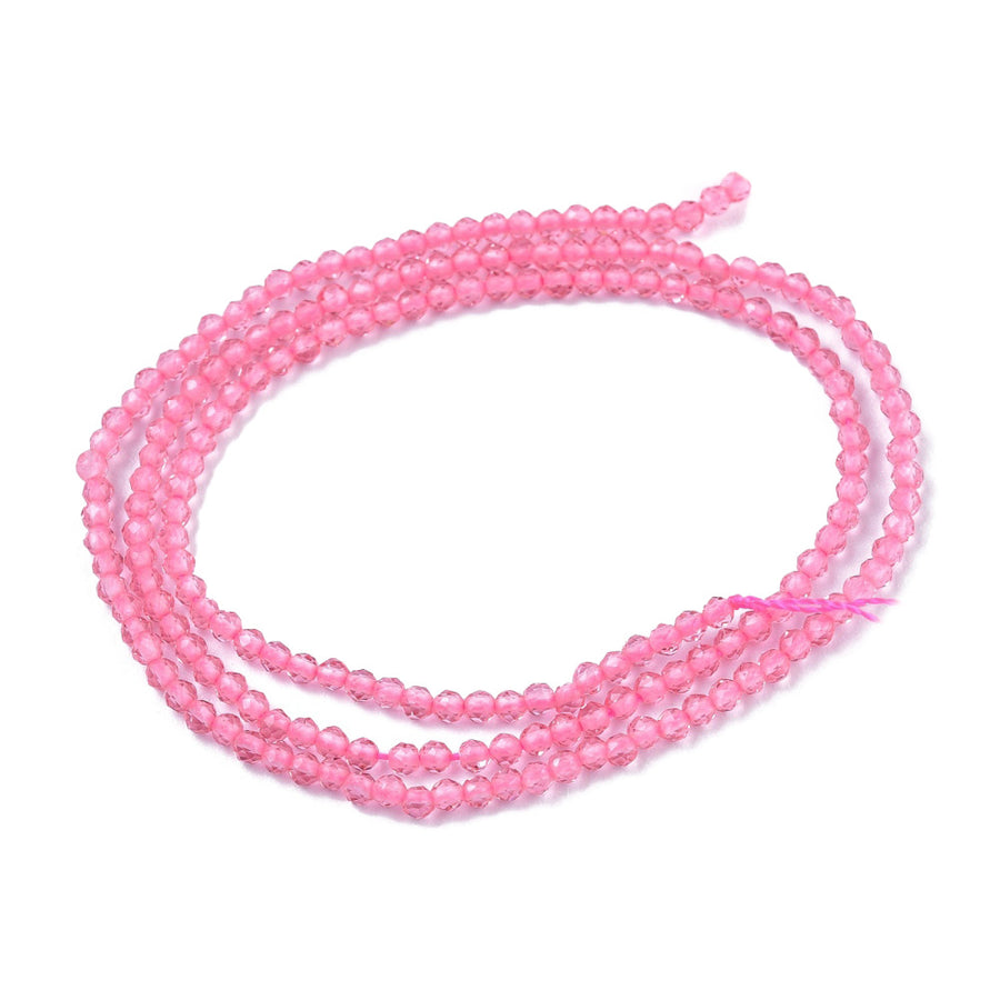 Faceted Round Glass Beads, Pearl Pink Color Glass Beads for Jewelry Making.  Size: 2mm Diameter, Hole: 0.5mm; approx. 175pcs/strand, 14" inches long.  Material: Faceted Glass Beads; Round, Pink Color Quartz Imitation Beads. Shinny Finish.