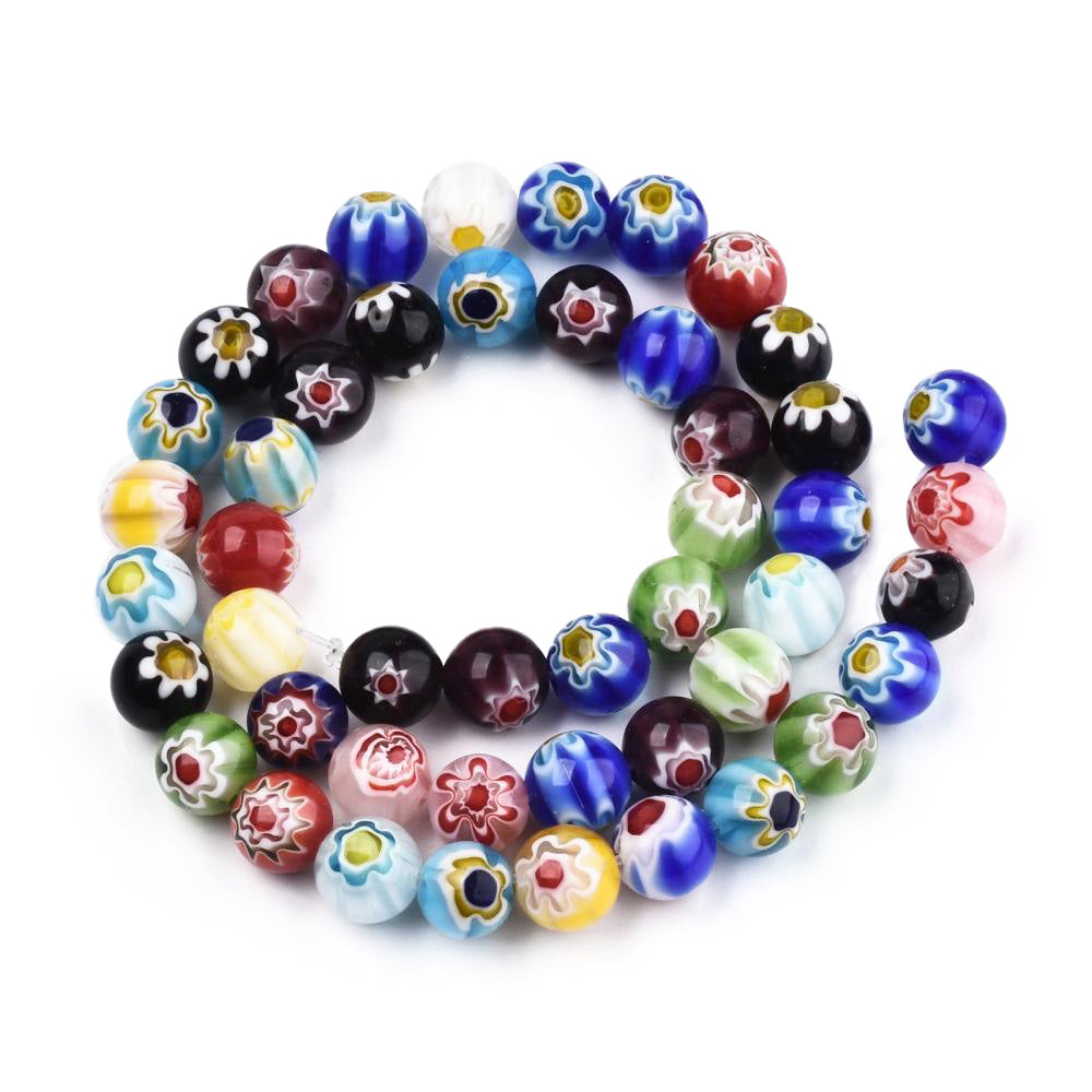 Millefiori Glass Beads, Mixed Color, 8mm, 48pcs/strand