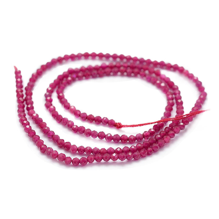 Faceted Round Glass Beads, Ruby Red, Violet Red Color Glass Beads for Jewelry Making.  Size: 2mm Diameter, Hole: 0.5mm; approx. 175pcs/strand, 14" inches long.  Material: Faceted Glass Beads; Round, Ruby Red Color Quartz Imitation Beads. Shinny Finish.