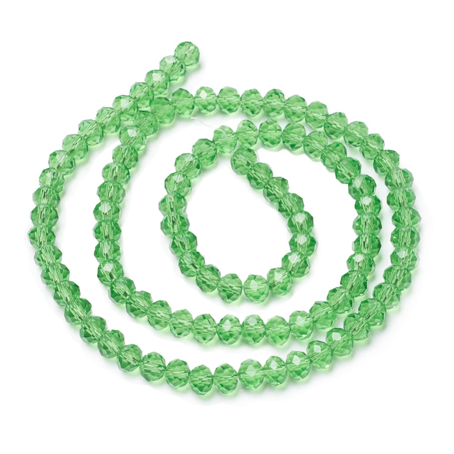 Glass Crystal Beads, Faceted, Dark Lime Green Color, Rondelle, Austrian Imitation Glass Crystal Beads.   Size: 8mm Diameter, 6mm Thick, Hole: 1mm; approx. 64pcs/strand, 15.5" inches long.  Material: The Beads are Made from Glass. Glass Crystal Beads, Rondelle, Lime Green Color Beads. Polished, Shinny Finish.
