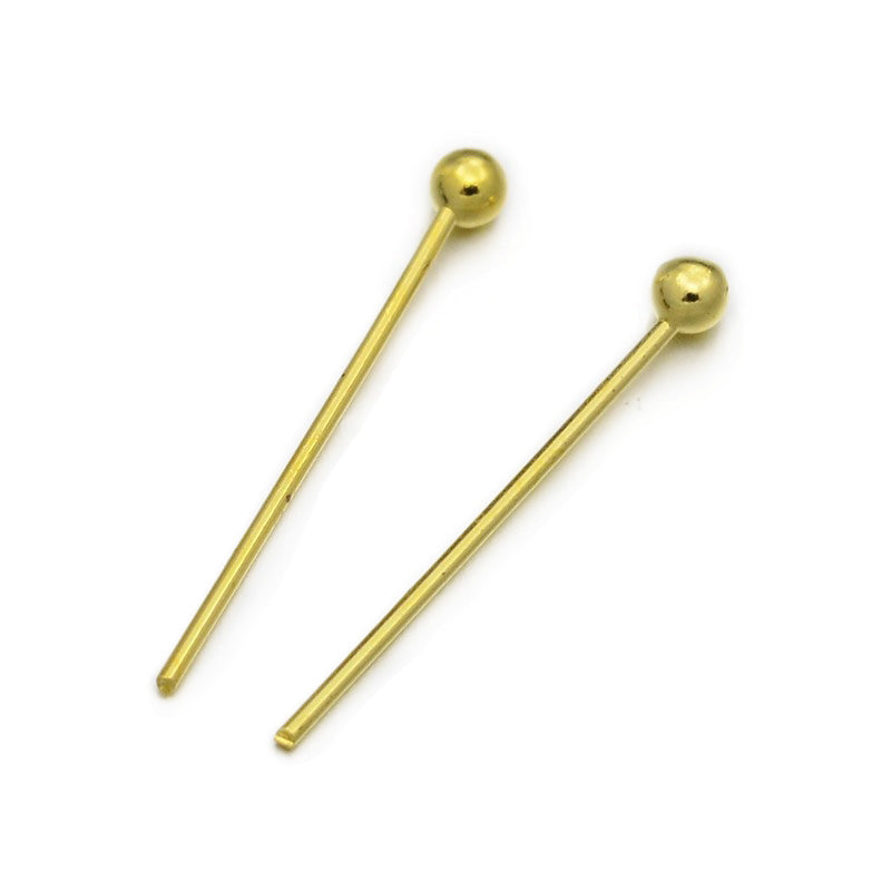 Brass Flat Head Pins for DIY Jewelry Making. Gold Color Flat Head Pins.  Size: 30mm Length, 0.5mm Diameter, Head Pin: 2mm, approx. 100 pcs, 10 gram/package.  Material: Brass Ball Head Pin, 24 Gauge, Gold Color.  Usage: These Pins are used to secure and/or connect beads to each other in your desired design.