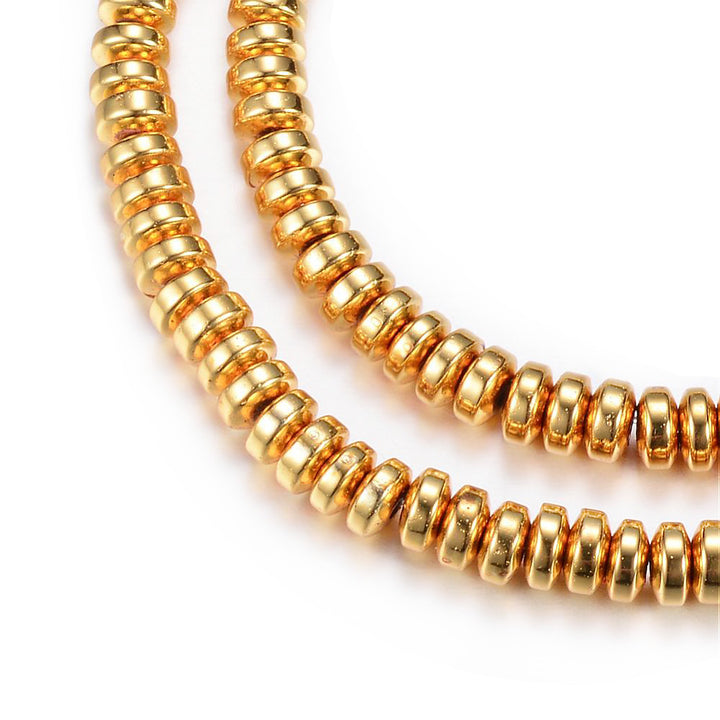 Hematite Beads, Semi-Precious Stone, Gold, Rondelle, 6x3mm, 125pcs/strand