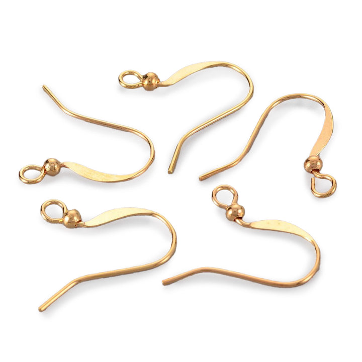  French Hook Brass Earrings with bead and coil loop, Gold Color.  Size: 15mm Length, Hole: 2mm, 10 pcs/package. Pin: 0.7mm  Material: Brass French Earring Hooks Gold Plated.   Wide Application: The Hooks are Suitable for making Your Own Earrings. Great Addition to Your Jewelry Making Collection.