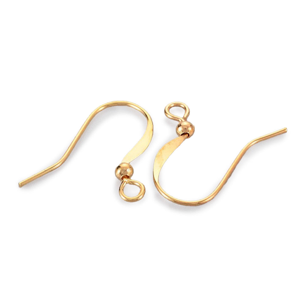  French Hook Brass Earrings with bead and coil loop, Gold Color.  Size: 15mm Length, Hole: 2mm, 10 pcs/package. Pin: 0.7mm  Material: Brass French Earring Hooks Gold Plated.   Wide Application: The Hooks are Suitable for making Your Own Earrings. Great Addition to Your Jewelry Making Collection.