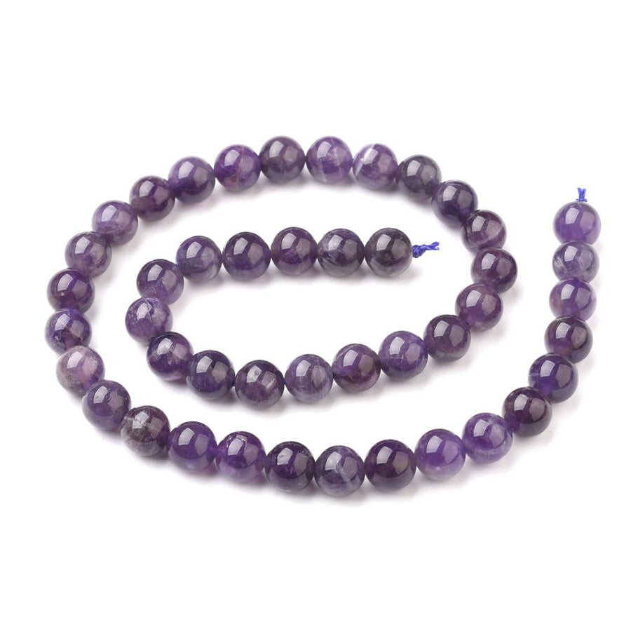 Grade AB Natural Amethyst Beads, Round, Purple Color. Semi-Precious Gemstone Beads for DIY Jewelry Making.   Size: 8mm Diameter, Hole: 1mm; approx. 46-48pcs/strand, 15 Inches Long.  Material: Grade AB Natural Amethyst Beads Purple Color. Polished, Shinny Finish. 
