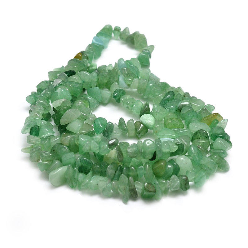 Green Aventurine Chip Beads, Green color Semi-Precious Stone Chips.  Size: approx. 5~8mm wide, 5~8mm long, hole: 1mm; approx. 32 inches long.  Material: Natural Green Aventurine Chip Beads. Green Colored Chip Beads. Polished, Shinny Finish.