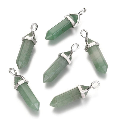 Natural Green Aventurine Pendants, Pale Green Color. Semi-precious Gemstone Pendant for DIY Jewelry Making. Gorgeous Centre piece for Necklaces.   Size: 38-45mm Length, 12mm Diameter, Hole: 3x5mm, 1pcs/package.   Material: Genuine Natural Green Aventurine Stone Pendant, Platinum Toned Brass Findings, Hexagon Shaped Bead Cap Bails. High Quality, Double Terminated Stone Pendants. Shinny, Polished Finish.  bead lot. www.beadlot.com