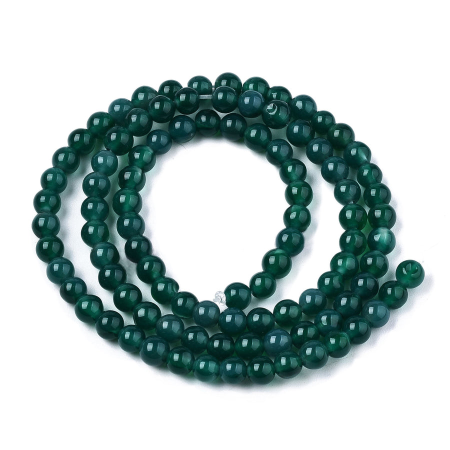 Green Onyx Agate Beads, Dyed, Green Color. Semi-Precious Gemstone Beads for DIY Jewelry Making.   Size: 4mm Diameter, Hole: 0.5mm; approx. 95pcs/strand, 14.5" Inches Long.  Material: Green Onyx, Agate Beads dyed Green Color. Polished, Shinny Finish.