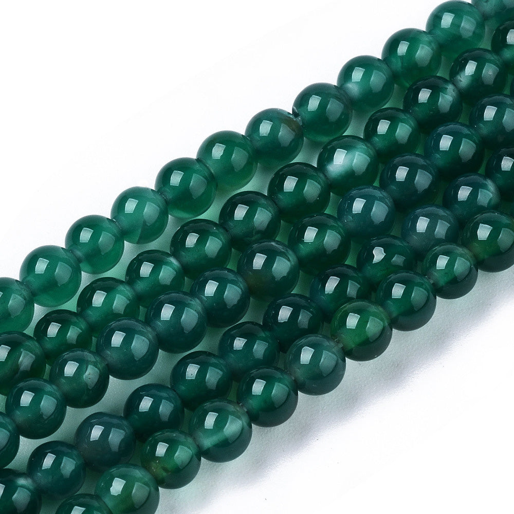 Green Onyx Agate Beads, Dyed, Green Color. Semi-Precious Gemstone Beads for DIY Jewelry Making.   Size: 4mm Diameter, Hole: 0.5mm; approx. 95pcs/strand, 14.5" Inches Long.  Material: Green Onyx, Agate Beads dyed Green Color. Polished, Shinny Finish.
