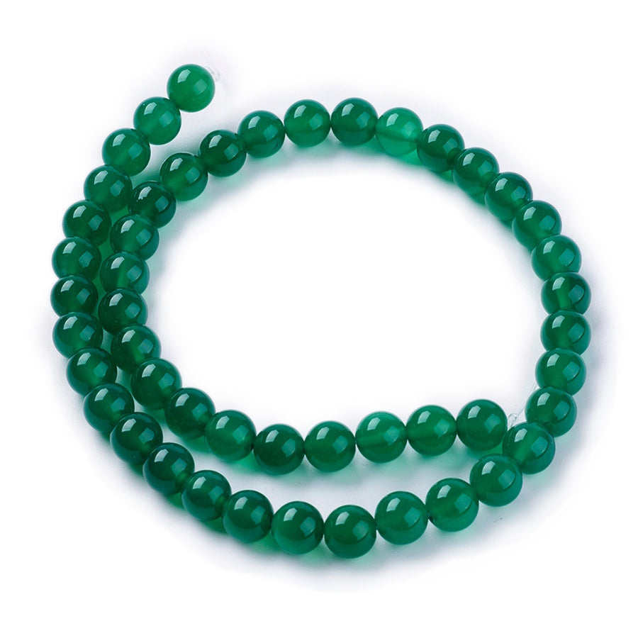 Green Onyx Agate Beads, Dyed, Green Color. Semi-Precious Gemstone Beads for DIY Jewelry Making.   Size: 8-8.5mm Diameter, Hole: 1mm; approx. 45pcs/strand, 15" Inches Long.  Material: Green Onyx, Agate Beads dyed Green Color. Polished, Shinny Finish.