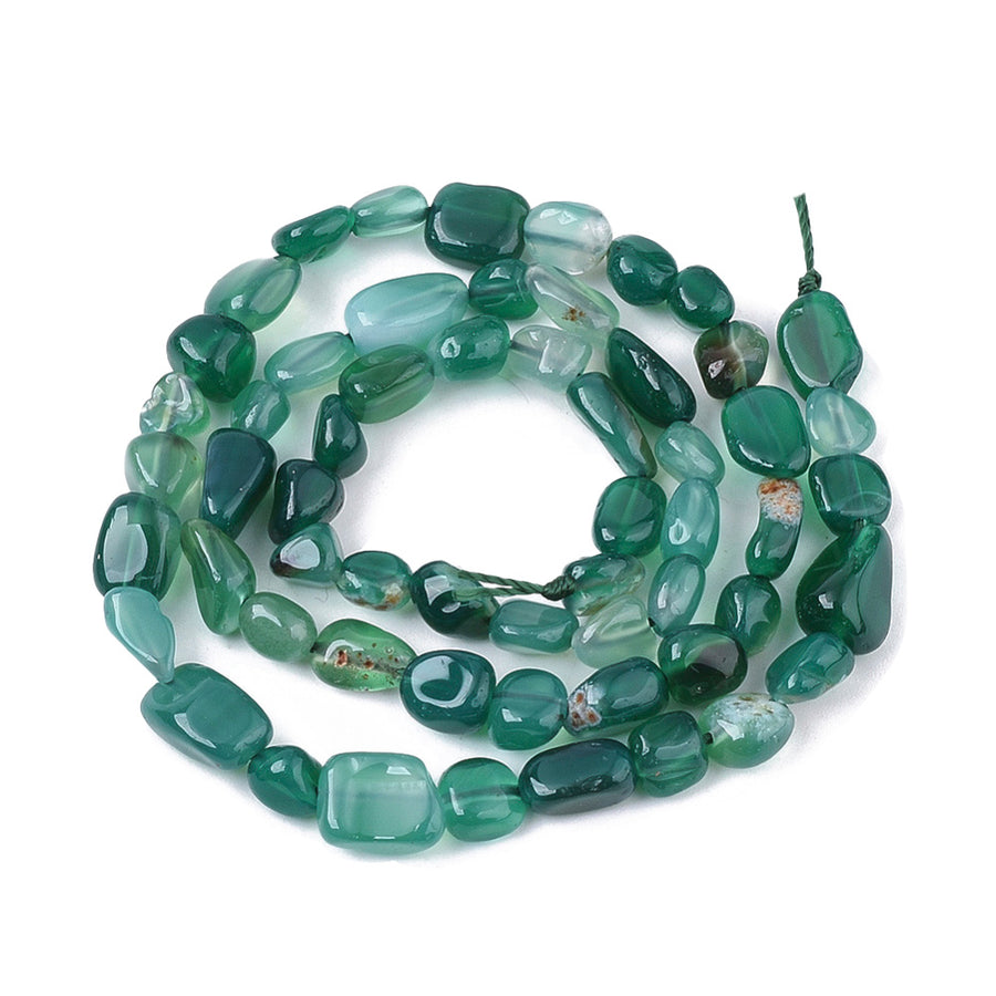 Green Onyx Gemstone Beads, Oval, Tumbled Stone, Nuggets, Green Color. Semi-Precious Gemstone Beads for Jewelry Making.   Size: 5-11mm Length, 5-8mm Wide, 3-6mm Diameter, Hole: 1mm; approx. 52pcs/strand, 15.5" Inches Long.  Material: Natural Green Onyx Agate Tumbled Stone, Nugget Beads. Polished, Shinny Finish.