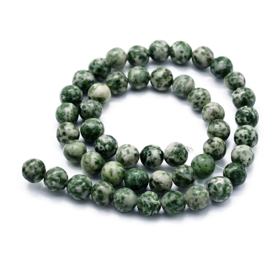 Natural Green Spot Jasper Beads, Round, Green & White Color. Semi-Precious Stone Jasper Beads for Jewelry Making. Great Beads for Stretch Bracelets.  Size: 4mm Diameter, Hole: 0.8mm; approx. 86pcs/strand, 14.5" Inches Long.