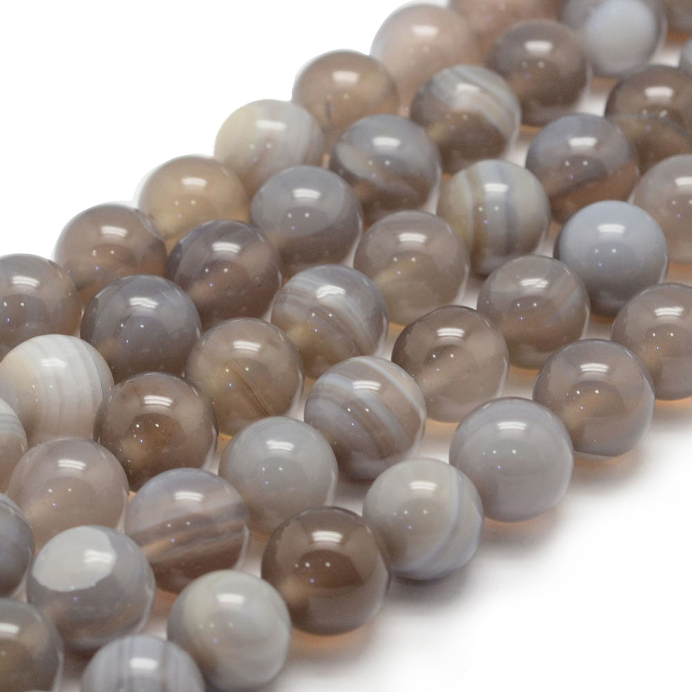 Grey Agate Natural Agate Beads, Round, Grey Color. Grade "A" Semi-Precious Gemstone Beads for Jewelry Making.  Size: 10mm Diameter, Hole: 1mm; approx. 36-38pcs/strand, 14" Inches Long.  Material: Grade "A" Natural Grey Agate. High Quality Stone Beads. Polished Finish.