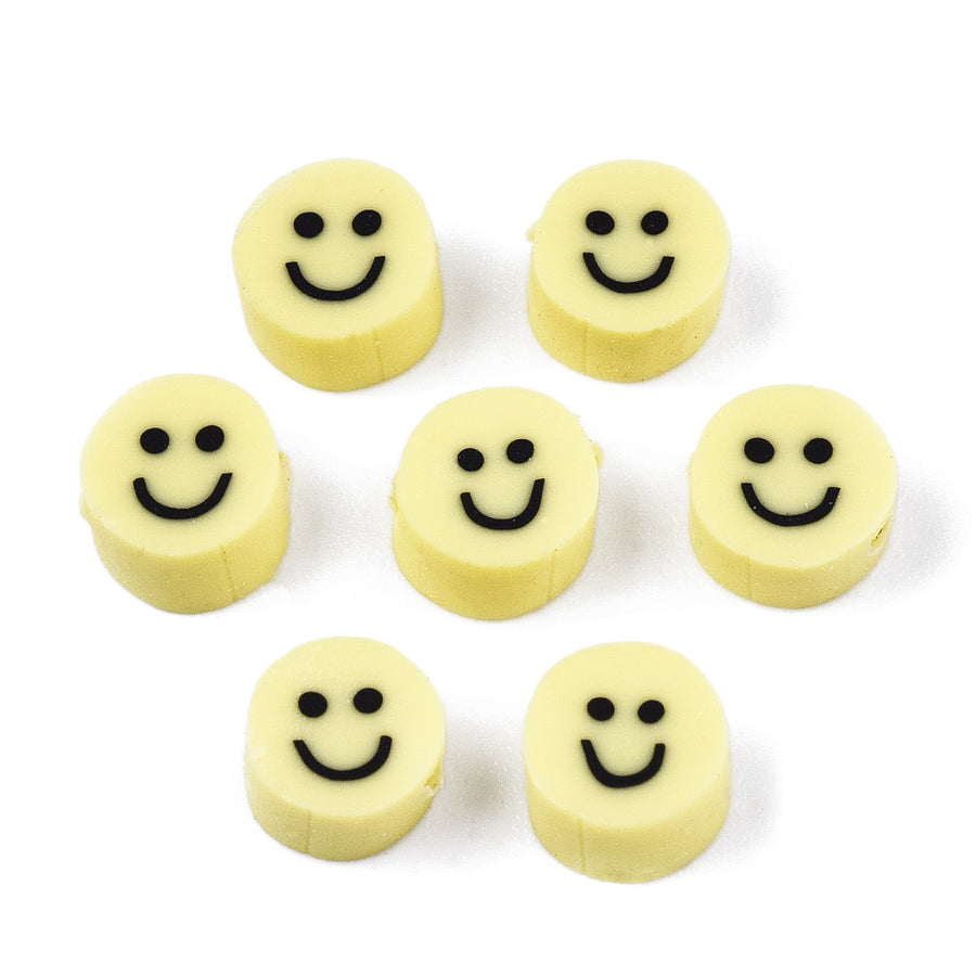 Handmade Polymer Clay Beads, Round, Smiley Face , Yellow Color. Emoji Polymer Clay Spacer Beads for DIY Jewelry Making. Great Addition to any Bracelet Design. 5mm High Quality Happy Face Polymer Clay, Yellow Colored Emoji Smiley Face Lightweight Beads. Smooth Finish