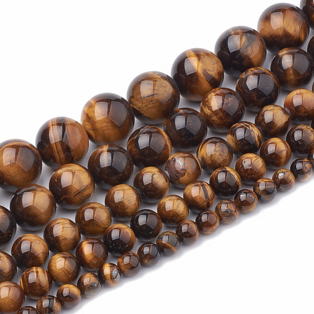 High Quality Tiger Eye Beads, Round, Goldenrod Color. Semi-precious Gemstone Tiger Eye Beads for DIY Jewelry Making.    Size: 8mm Diameter, Hole: 1mm, approx. 48pcs/strand, 15 inches long.  Material: Grade A Genuine Natural Tiger Eye Loose Stone Beads, High Quality Polished Stone Beads. Shinny, Polished Finish. 