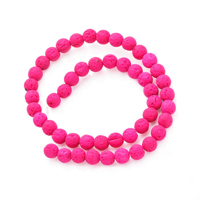 Lava Stone Beads, Round, Bumpy, Dark Hot Pink Color. Semi-Precious Lava Stone Beads.  Size: 8-8.5mm Diameter, Hole: 1mm; approx. 46pcs/strand, 15" inches long.
