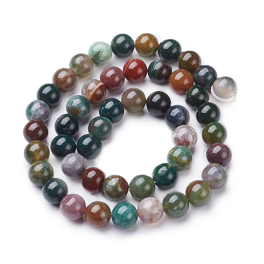 Natural Indian Agate Beads, Round, Multi Color. Semi-Precious Gemstone Beads for Jewelry Making.   Size: 4mm Diameter, Hole: 0.8mm; approx. 85-86pcs/strand, 15" Inches Long.  Material: Natural Indian Agate, Multi-Color Beads with a Combination of Emerald Green, Brown, Clear and Red Color. Polished Finish.  Indian Agate Properties: Indian Agate is Known as a Powerful Healing Stone. It's Believed to Give Physical Strength, Protection and Emotional Security. 