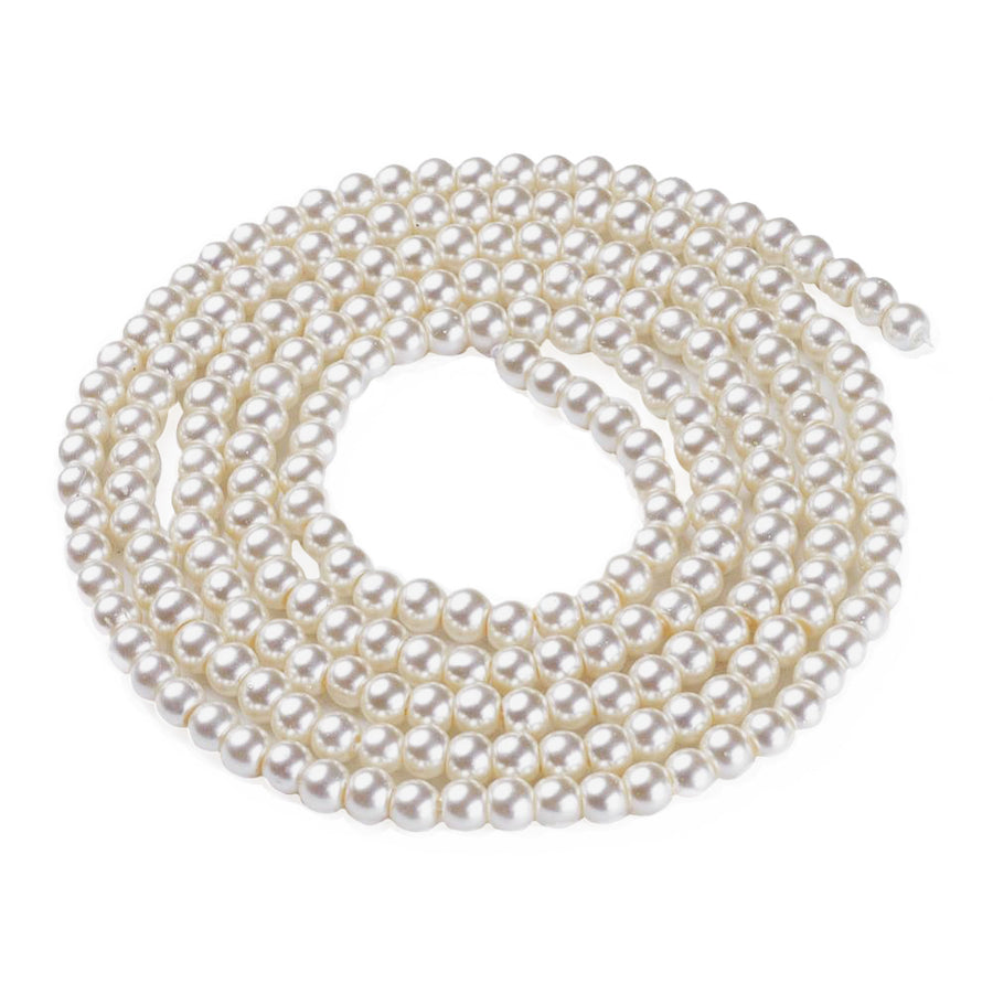 Glass Pearl Beads Strands, Round, Ivory Color Pearls. Metallic Ivory Beads. Size: 4mm in diameter, hole: 0.5mm, approx. 215pcs/strand, 32 inches/strand.  Material: The Beads are Made from Glass. Ivory Colored Beads. Polished, Shinny Finish. bead lot. www.beadlot.com