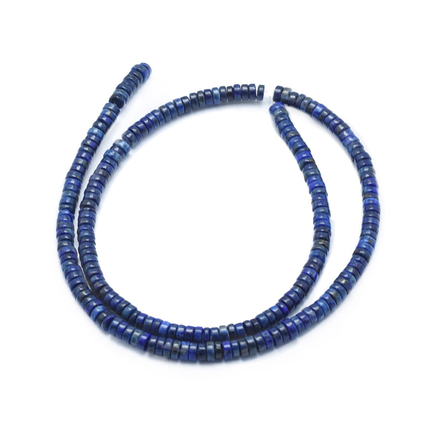 Natural Lapis Lazuli Stone Beads, Flat Round Disc Shape, Blue Color. Semi-Precious Heishi Disc Stone Beads for Jewelry Making.   Size: 4mm Diameter, 2mm Width, Hole: 0.5mm, approx. 195pcs/strand, 15" Inches Long.  Material: Genuine Lapis Lazuli Heishi Beads, Dark Blue Color Disc Beads. Polished Finish. 