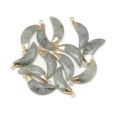 Faceted Labradorite Moon Shaped Pendants, Light Grey Color. Semi-precious Gemstone Pendant for DIY Jewelry Making. Gorgeous Centre piece for Necklaces.  Size: 26mm Length, 10mm Width, 5-6mm Thick,  Hole: 1mm, Qty: 1pcs/package.  Material: Genuine Labradorite Stone Pendant, Gold Tone Brass Findings. Light Grey, Faceted Moon Shaped Stone Pendants. Shinny, Polished Finish. 