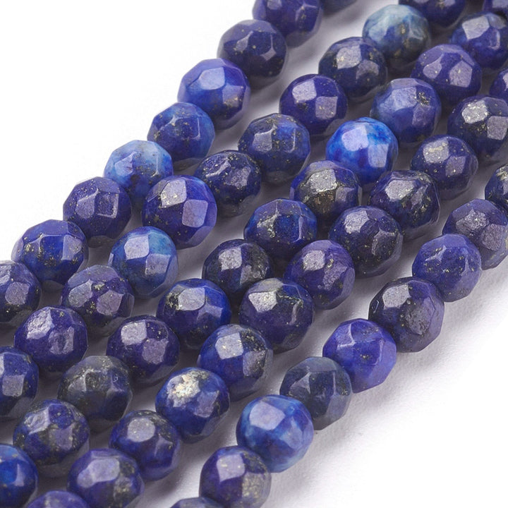 Faceted Natural Lapis Lazuli Beads, Round, Midnight Blue Color. Semi-precious Lapis Lazuli Gemstone Beads for DIY Jewelry Making.    Size: 4mm in diameter, hole: 1mm, approx. 95-96pcs/strand, 15 inches long.  Material: Genuine Natural Dark Blue Lapis Lazuli Bead Strand, Round, Loose Stone Beads. Midnight Blue Color. Polished Finish.