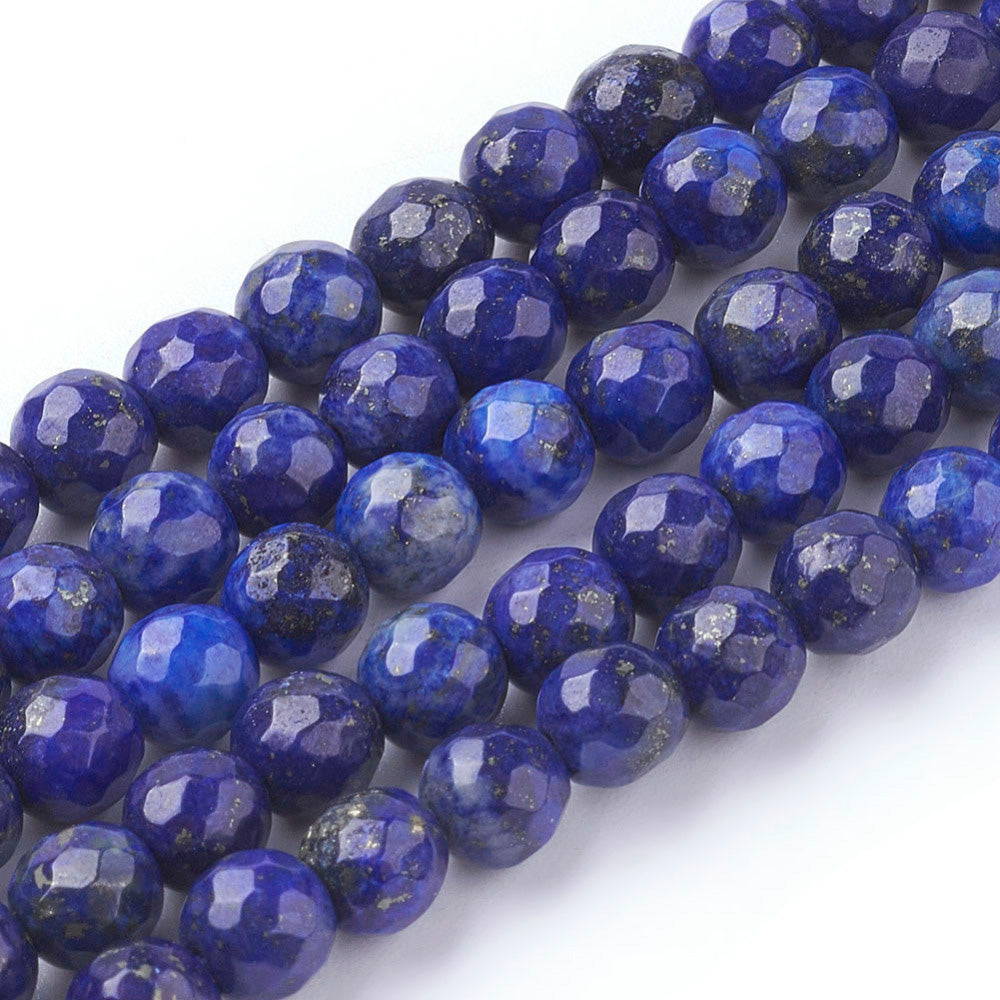 Faceted Natural Lapis Lazuli Beads, Round, Midnight Blue Color. Semi-precious Lapis Lazuli Gemstone Beads for DIY Jewelry Making.    Size: 6mm in diameter, hole: 1mm, approx. 58-59pcs/strand, 14 inches long.  Material: Genuine Natural Dark Blue Lapis Lazuli Bead Strand, Round, Loose Stone Beads. Midnight Blue Color. Polished Finish.