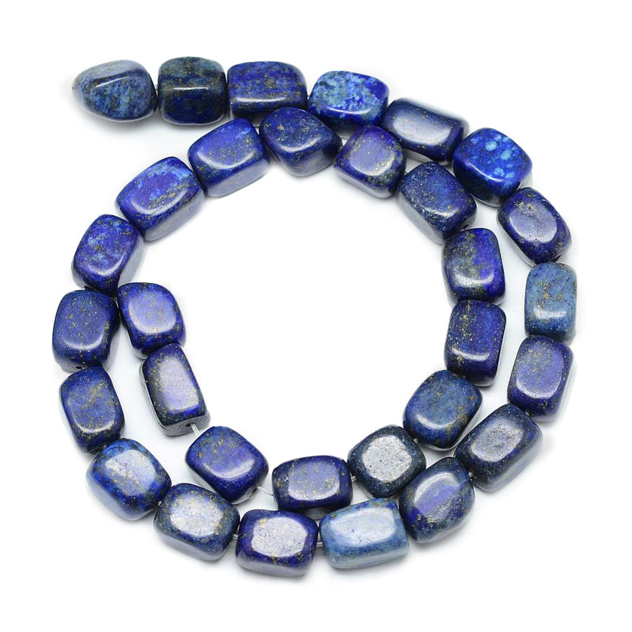 Natural Lapis Lazuli Beads, Cuboid Shaped Beads, Dark Blue Color. Semi-precious Lapis Lazuli Gemstone Beads for DIY Jewelry Making.    Size: 12-15mm Length, 8-12mm Width, Hole: 1.5mm, approx. 27-30pcs/strand, 15" inches long.  Material: Genuine Natural Lapis Lazuli Beads, Cuboid Dark Blue Color. Polished Finish.