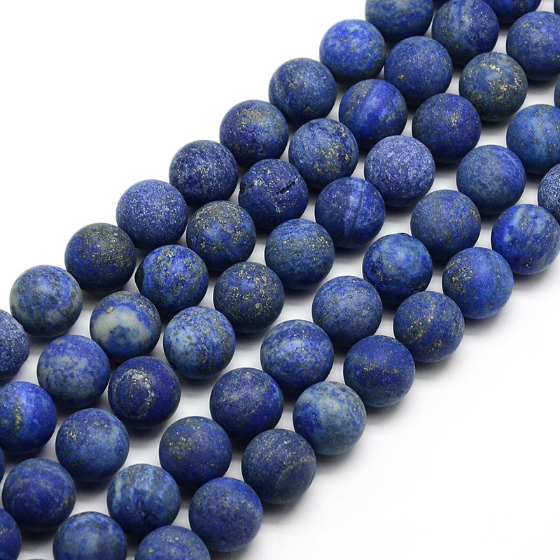 Natural Lapis Lazuli Beads Strands, Round, Dyed, Frosted, Intense Deep Blue Color. Matte Semi-precious Lapis Lazuli Gemstone Beads for DIY Jewelry Making.    Size: 10mm in diameter, hole: 1mm, approx. 37pcs/strand, 14.9" inches long. bead lot