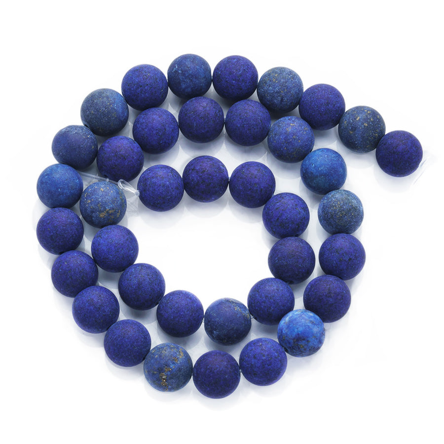 Natural Lapis Lazuli Beads Strands, Round, Dyed, Frosted, Intense Deep Blue Color. Matte Semi-precious Lapis Lazuli Gemstone Beads for DIY Jewelry Making.    Size: 10mm in diameter, hole: 1mm, approx. 37pcs/strand, 14.9" inches long. www.beadlot.com