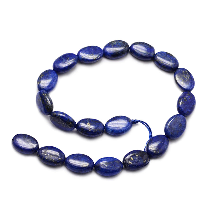 Natural Lapis Lazuli Beads, Oval Shaped Beads, Dark Blue Color. Semi-precious Lapis Lazuli Gemstone Beads for DIY Jewelry Making.    Size: 14mm Length, 10mm Width, 5mm Thick, Hole: 1mm, approx. 27-28pcs/strand, 15" inches long.  Material: Natural Lapis Lazuli Ova Beads, Dyed Dark Blue Color. Polished Finish.