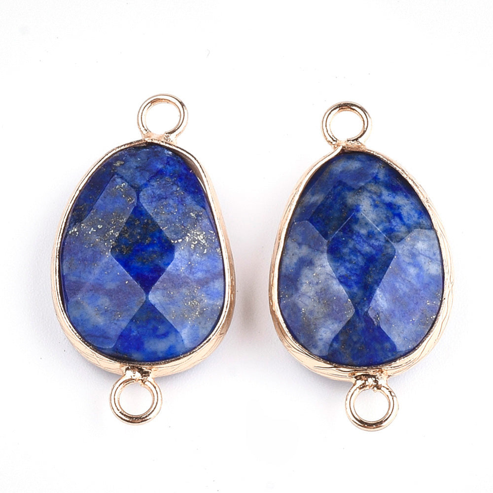 Faceted Natural Lapis Lazuli Link Connectors, Teardrop Shape.  Blue Colored Connector for DIY Jewelry Making.   Size: 27mm Length, 14mm Width, 6mm Thick, Hole: 2mm, Quantity: 1pcs/bag.  Material: Genuine Lapis Lazuli Stone Beads. Tear Drop Shaped with Golden Brass Findings.