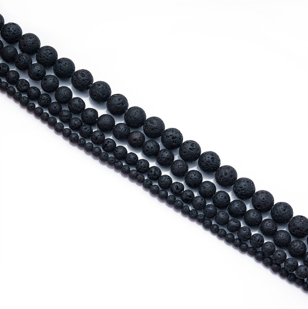 4mm Black Lava Bead Strand, Lava Rock Gemstone Beads, Natural Stone Lava Beads for DIY Jewelry Making