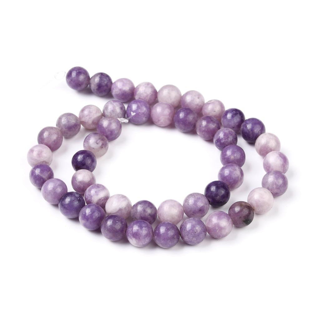 Lepidolite Beads, Round, Purple Color. Purple Mica Semi-Precious Gemstone Beads for DIY Jewelry Making.   Size: 8mm Diameter, Hole: 1mm; approx. 48pcs/strand, 15" Inches Long.  Material: Genuine Natural Lepidolite Beads, Light Purple Color. Polished, Shinny Finish. 