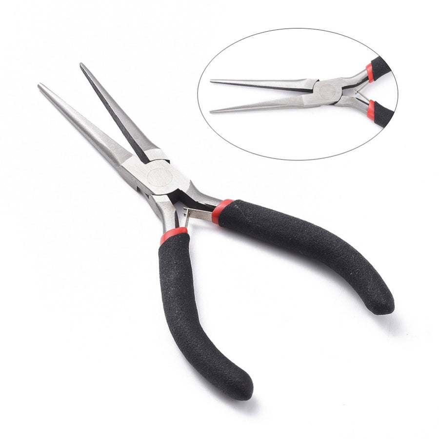 Needle Nose Jewelry Pliers for DIY Jewelry Making Projects. Long Chain Nose Pliers. Affordable Jewelry Making Supplies and Tools.  Material: Carbon Steel Pliers, Gunmetal Black Color.  Use: These Pliers are used for Jewelry Making. They can be used to close loops, open and close jump rings or to make eye pins, etc. 