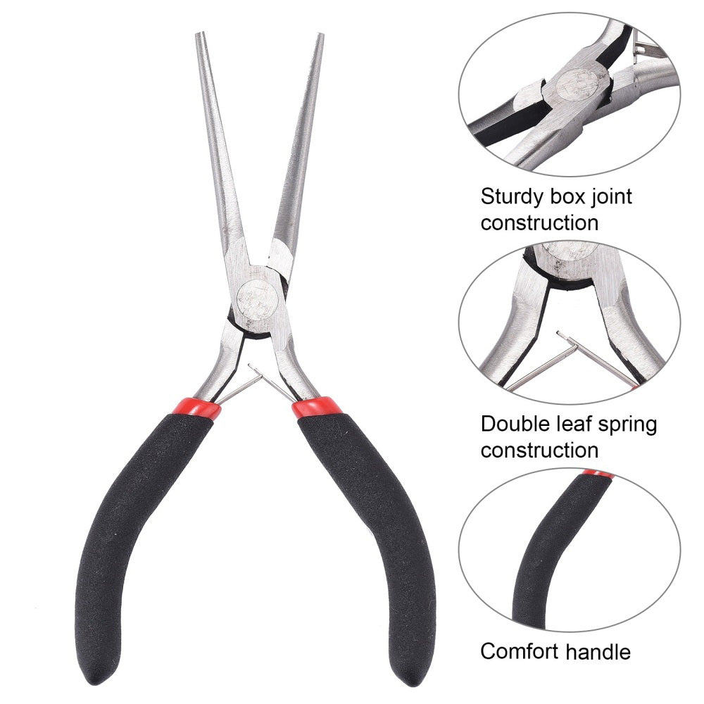 Needle Nose Jewelry Pliers for DIY Jewelry Making Projects. Long Chain Nose Pliers. Affordable Jewelry Making Supplies and Tools.  Material: Carbon Steel Pliers, Gunmetal Black Color.  Use: These Pliers are used for Jewelry Making. They can be used to close loops, open and close jump rings or to make eye pins, etc. 