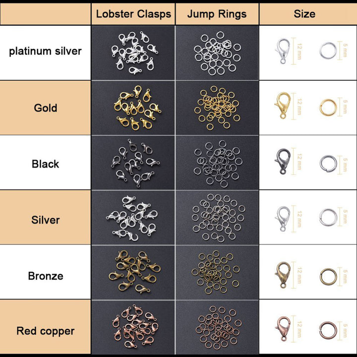 DIY Jewelry Making Kit. Multi Color Jewelry Making Set. Kit Comes with Stringing Materials, Pliers, Tweezers, Lobster Claw Clasps in 6 Colors and Jump Rings in 6 Colors.  Sizes by Category:  String Materials: Leather Cord Imitation: approx. 2mm Thick, 17 Inches Long, 10 pcs/kit.  Jewelry Findings: Lobster Claw Clasps: approx. 12x7x3mm, Hole: 1mm, 20pcs/color. Jump Rings: 5x0.6mm, 5g/color