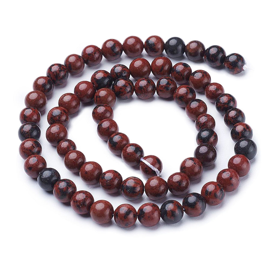 Mahogany Obsidian Beads, Round, Mahogany Brown Color. Semi-Precious Gemstone Beads for DIY Jewelry Making.  Size: 6mm Diameter, Hole: 1mm, approx. 60pcs/strand, 15 Inches Long.  Material: Genuine Mahogany Obsidian Loose Gemstone Beads. Mahogany Reddish Brown Color with Black Markings. Polished, Shinny Finish.