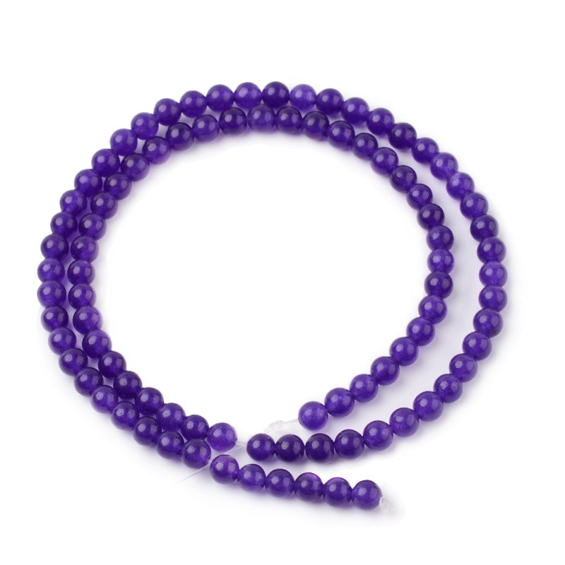 Mauve Jade Beads, Round, Purple Color. Semi-Precious Gemstone Beads for Jewelry Making.   Size: 4mm Diameter, Hole: 1mm; approx. 91pcs/strand, 15" inches long.  Material: Malaysia Jade, Dyed Purple. Polished, Shinny Finish.