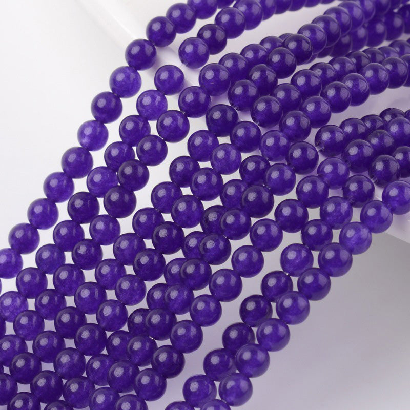 Mauve Jade Beads, Round, Purple Color. Semi-Precious Gemstone Beads for Jewelry Making.   Size: 4mm Diameter, Hole: 1mm; approx. 91pcs/strand, 15" inches long.  Material: Malaysia Jade, Dyed Purple. Polished, Shinny Finish.