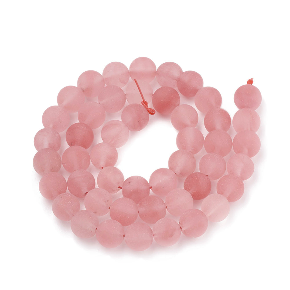 Natural Frosted Cherry Quartz Beads, Round, Salmon Pink Color. Matte Semi-Precious Gemstone Beads for DIY Jewelry Making.   Size: 6mm Diameter, Hole: 1mm; approx. 60-63pcs/strand, 15" Inches Long.  Material: Natural Frosted Cherry Quartz Beads, Pale  Pink Color. Unpolished, Matte Finish.   Cherry Quartz Properties: Cherry Quartz Represents an Abundance of Vitality, Strength and Energy. The Stone is Believed to Fill You with Energetic Enthusiasm. 
