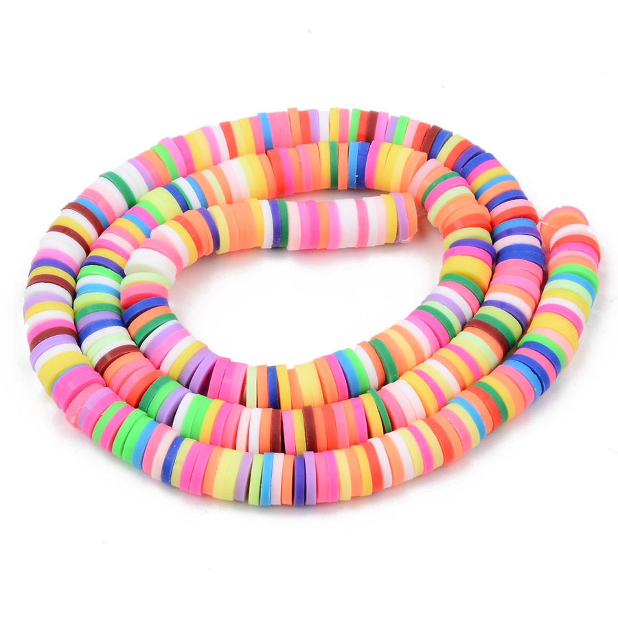 Handmade Polymer Clay Beads, Flat Disc Shape, Assorted Multi-Color. Polymer Clay Heishi Spacer Beads for DIY Jewelry Making Craft Supplies. Great for Stretch Bracelets. 6mm High Quality Polymer Clay, Heishi Loose Disc Beads. Bright, Vibrant, Mixed Color Multi-Color, Disc Shaped, Lightweight Beads. Smooth Finish.