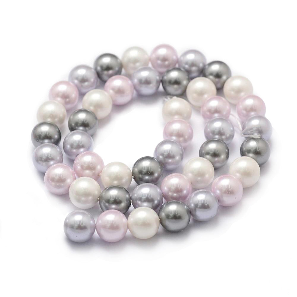 Shell Pearl Beads, Round, Mixed Color. High Quality Pearl Beads for Jewelry Making.  Size: 8mm Diameter, Hole: 1mm; approx. 50pcs/strand, 16 inches long.  Material: Premium Grade Shell Pearl Beads. Round, Mixed Color Loose Pearl Beads. Polished, Shinny Finish.