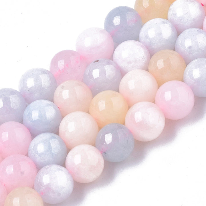 Stunning Morganite Chalcedony Beads, Round, Bright Multi-Color. Semi-Precious Crystal Gemstone Beads for Jewelry Making. Adorable Colors, Great for Stretch Bracelets.  Size: 8-8.5mm in Diameter, Hole: 1mm; approx. 46pcs/strand, 15" Inches Long.